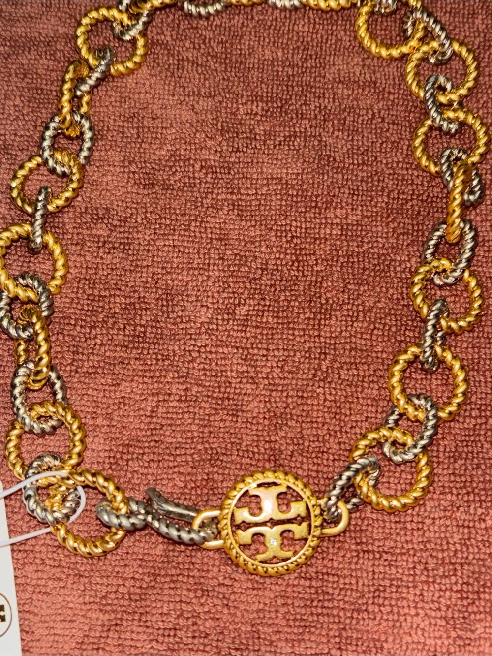 Tory Burch Two-Tone Rope-Link Logo Necklace in Gold and Silver - Picture 2 of 5